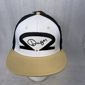 Dinger Bats Flat Bill Hat Cap Baseball The Game Black White Gold Large Stretch